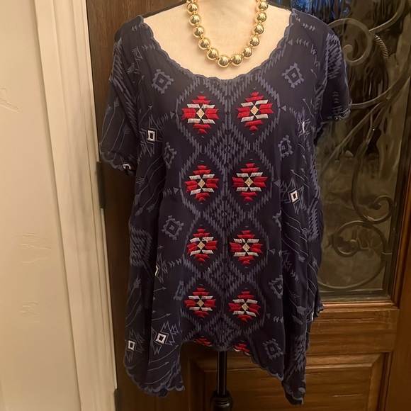 Johnny Was Short Sleeve Embroidered Blouse